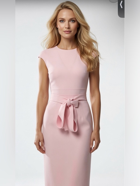 Scanlan Theodore Dresses & Skirts - Scanlan Theodore PINK Belted Midi Dress crepe small belt